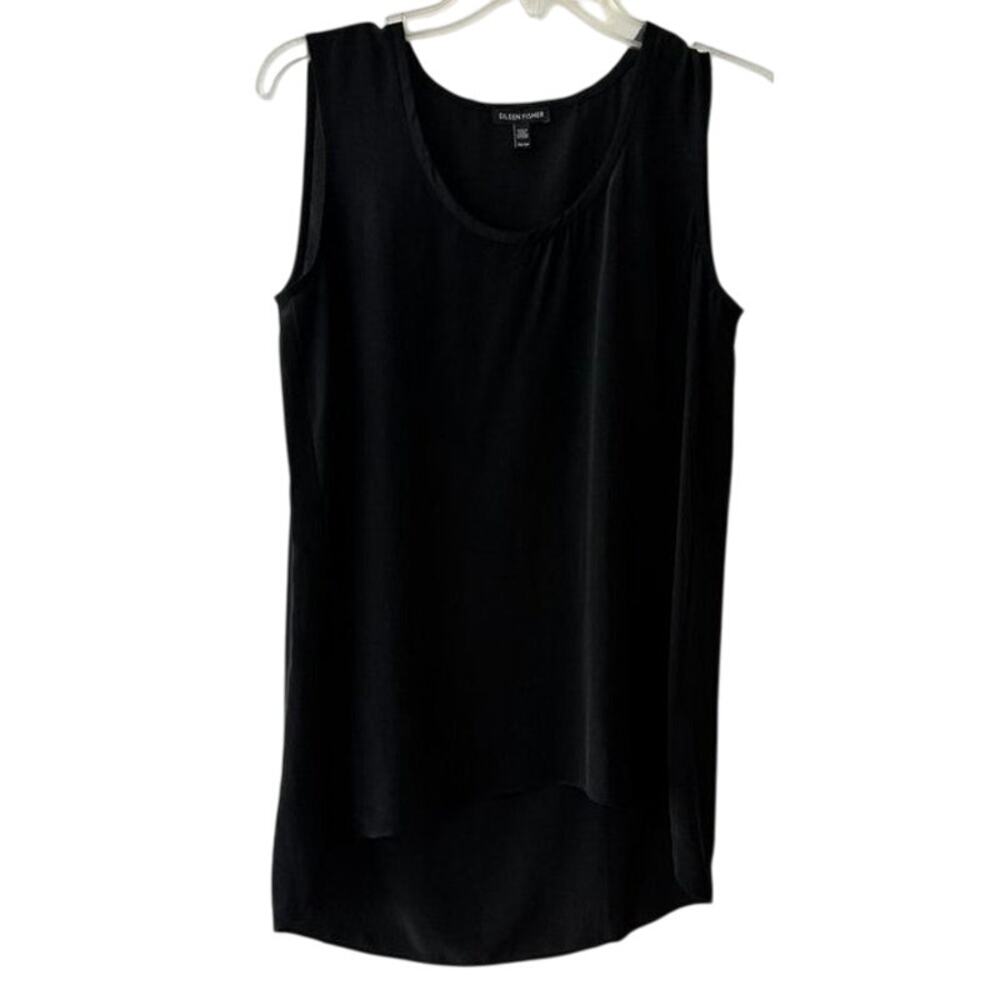 Eileen Fisher Black Crepe Sleeveless Tank Top Women’s XS Washable Minimalist